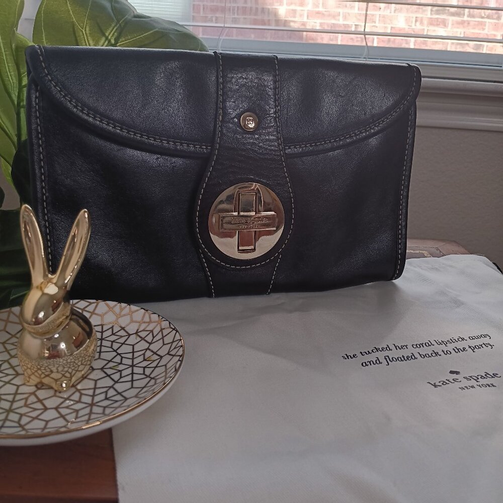 Kate Spade Black Leather Bexley Clutch (EUC) with chain and dustbag (NWOT)